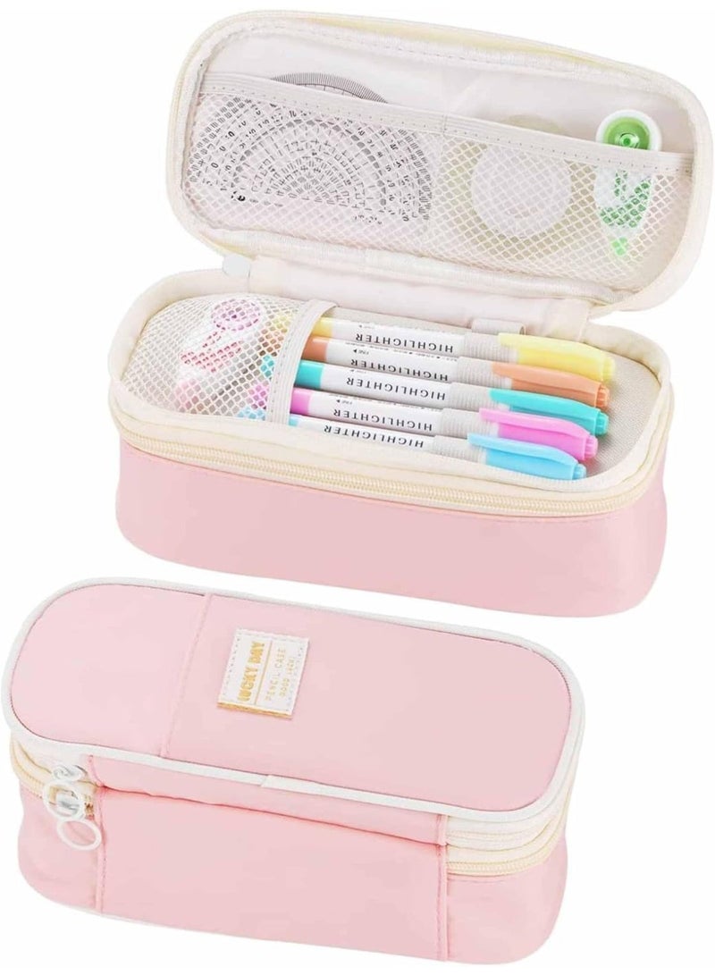 CLENEA Big Pencil Case, Large Capacity Pencil Bag with Zipper, Pencil Pouch for Girls Boys Kids Adults Stationery, Pencil Pen Case Organizer for School Office Pink - Image 1